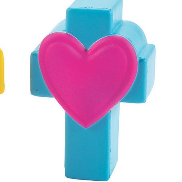 Set of 4 Stress Toy Fidget Toy Blue Cross with Red Heart Squeezable Fun Easter - Picture 3 of 3